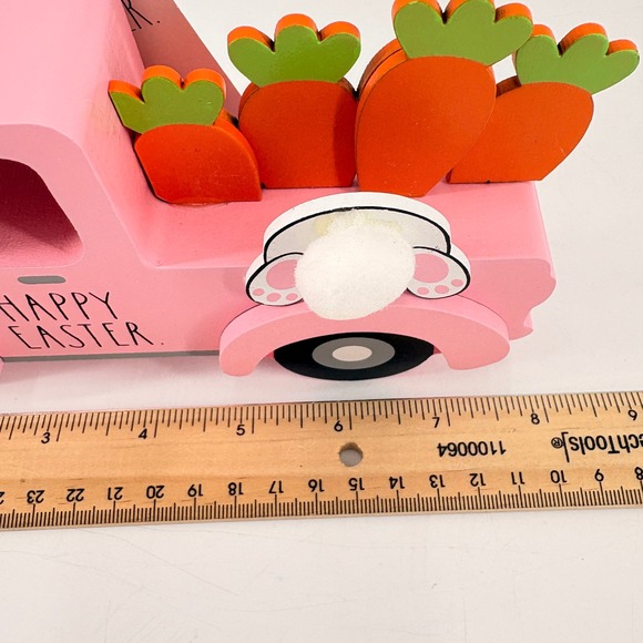 NWT Rae Dunn Pink Wood Truck Happy Easter Bunny Carrots Tabletop Decor - Picture 4 of 6